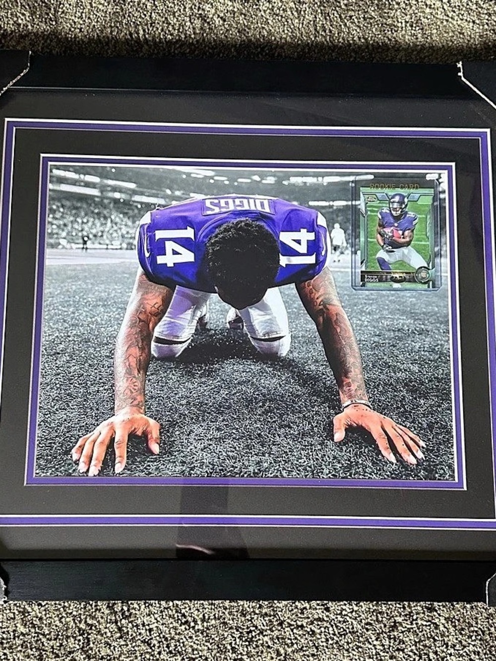 Topps Stefon Diggs Rookie Card Display #2 Purple Framed Sports Photo Display